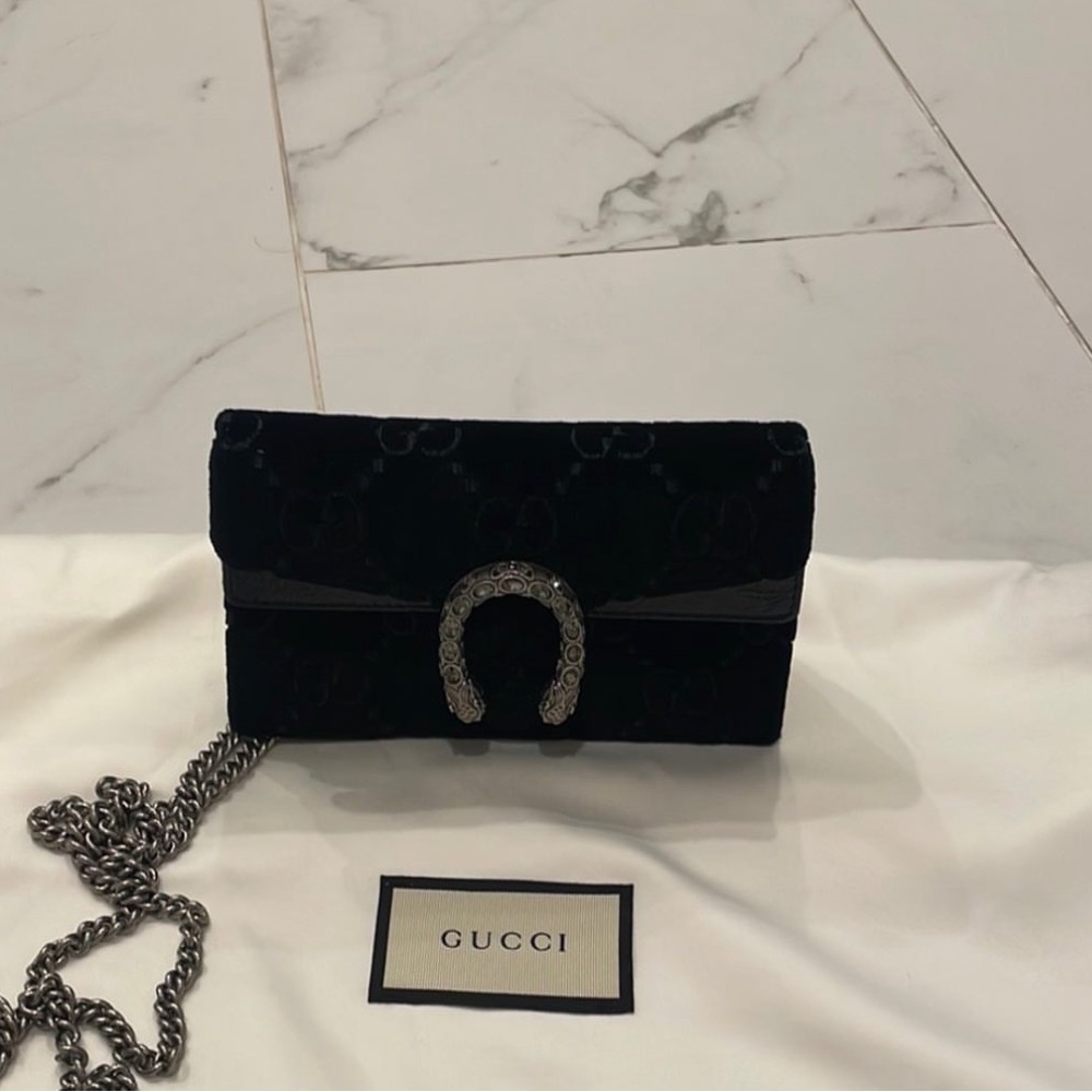 Gucci shoulder mini bag Dionysus black monogram velvet GG